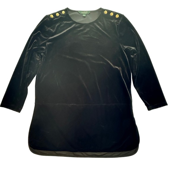 Ralph Lauren Black Velvet Tunic Top Gold Buttons Size L (148) - Picture 1 of 10